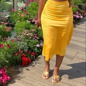 Mustard Silk Midi Skirt
